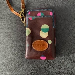 Fossil Wristlet Purple Coated Canvas Multicolored Circles Coin Purse Wallet
